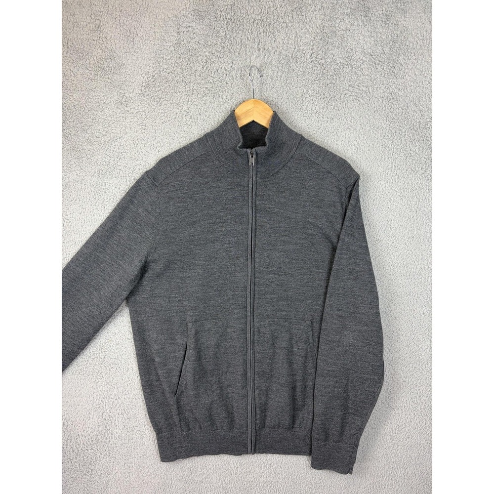 Banana Republic Sweater Mens XL Gray Merino Blend Full Zip Mock Neck Knit Mens